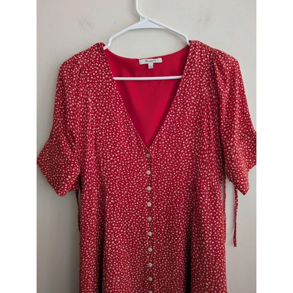 Women's Madewell Red & White Floral Silk Button-Front Mini Dress Size 4 (S) - Picture 7 of 13